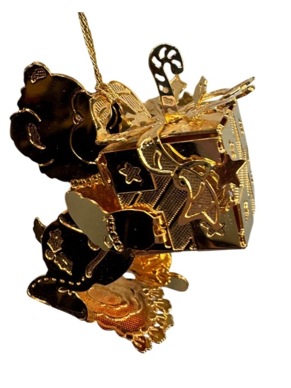 Danbury Mint Teddy Bear With Christmas Gift Box Gold Tone Ornament - Picture 3 of 7